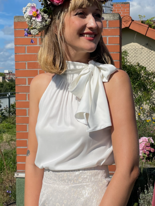 Ärmelloses Brauttop mit Schleife in cremeweiss - Naomi