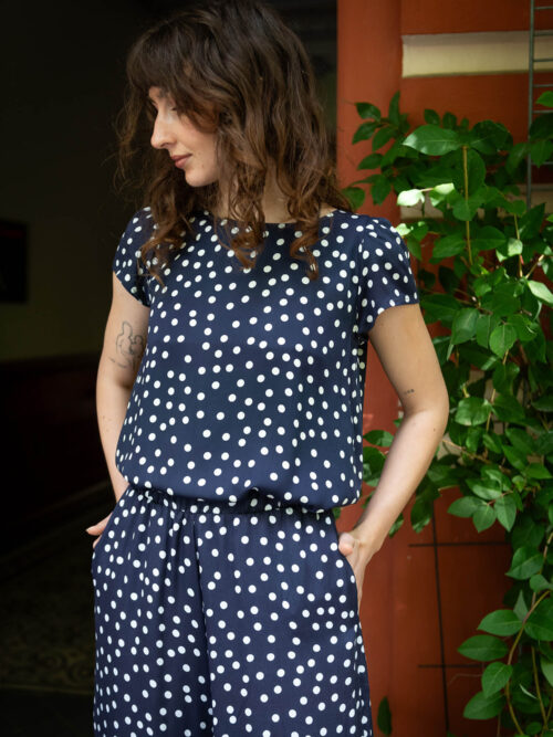 Navy Dots Bluse mit kurzen Ärmel - Lara
